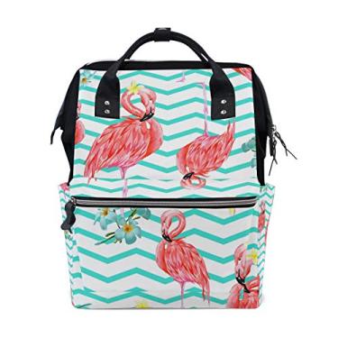 Imagem de Flamingo Flowers Chevron Mochila de viagem mochila de fraldas escolar casual mochila para mulheres adolescentes