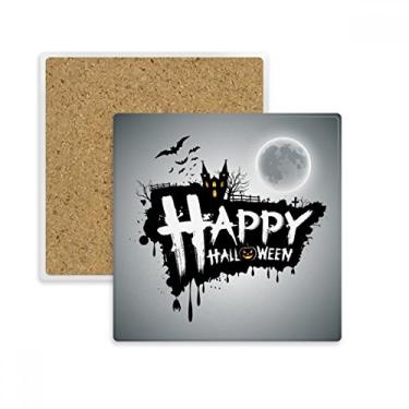 Imagem de Porta-copos quadrado Halloween Ghost Fear Happy Porta-copos caneca subplaca suporte isolante pedra