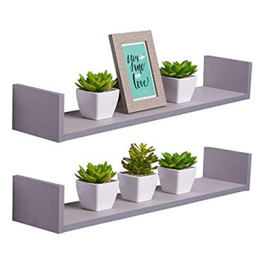 Imagem de Kit 2 Prateleiras U 80 x 20cm Cinza Claro Suporte Invisível