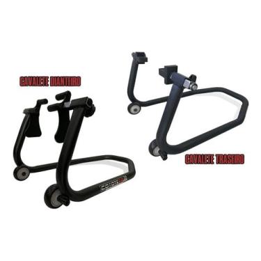 Imagem de Kit Cavalete Dianteiro + Cavalete Traseiro com Base COM + SEM Coyote - Modelo 2 Rodinhas