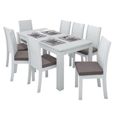 Imagem de Mesa de Jantar 200x90 com 8 Cadeiras Athenas Branco/ - Móveis Lopas Veludo Capuccino