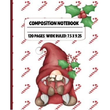 Imagem de Caderno de composição de gnomos de Natal com pauta ampla: Gnomo fofo | 19 x 24 (120 páginas) | Caderno de escrita para meninas e meninos use para dever de casa, escola, anotações e/ou rabiscos