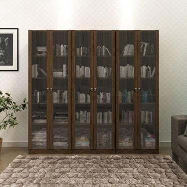 Imagem de Kit 3 Armários para Escritório 2 Portas de Vidro ME4115 Tecno Mobili Nogal