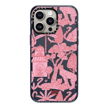 Imagem de CASETiFY Capa Impact para iPhone 15 Pro Max [4X testado contra quedas de grau militar / proteção contra quedas de 2,5 m] - impressões de animais - rosa Cheetah Paradise - Azul clássico