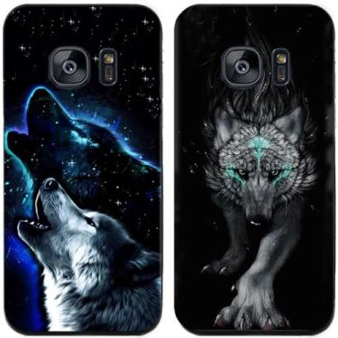 Imagem de 2 peças coruja lobo leão tigre gato pilha golfinhos pug husky cão dinossauro panda capa de telefone traseira gel TPU para Samsung Galaxy S6 Edge (lobo)
