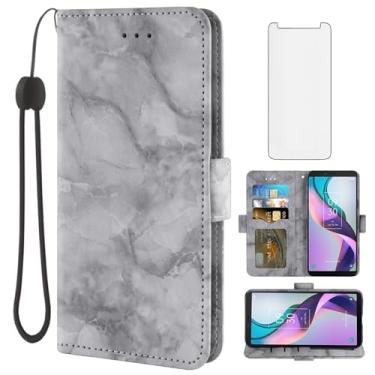 Imagem de Asuwish Capa de telefone para Metro TCL Ion X/Ion V/40Z com protetor de tela de vidro temperado e capa carteira de mármore flip porta-cartão suporte suporte acessórios de celular de couro IonX T430W