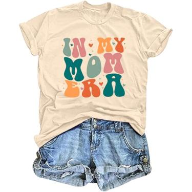 Imagem de Camiseta feminina "In My Mom Era" Camiseta feminina Mom Life Tops com letras engraçadas estampadas camisetas casuais, Creme, XXG