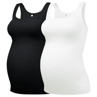 Imagem de PACBREEZE Regata feminina para gestantes, gola U, sem mangas, colete básico para gravidez, P-GG, Preto/branco, M