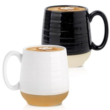 Imagem de Hasense Conjunto de 2 canecas de café de 590 ml, canecas grandes com alça, copos de café de grés para mãe, pai, amigo, perfeito para lata, chá, café, lava-louças e micro-ondas, branco e preto