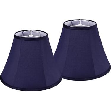 Imagem de GO&SO Abajur de Sino Azul - Conjunto de 2 Cúpulas Médias - 17,8 cm Superior x 35,5 cm Inferior x 26 cm Altura - Abajur de Mesa e Cabeceira - Poliéster - Azul