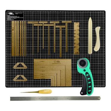 Imagem de Base De Corte Grande Kit Cartonagem Esquadro Régua Cortador - Adb
