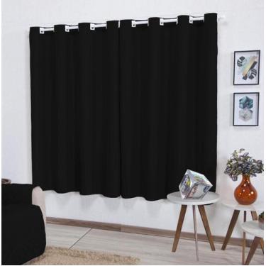 Imagem de Cortina Roma 3,00m X 1,70m Preta P/ Varão Até 2m Sala - Enxovais LuzLa