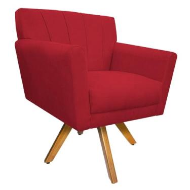Imagem de Poltrona Decorativa Laura Base Giratória de Madeira Suede Vermelho - Amarena Móveis
