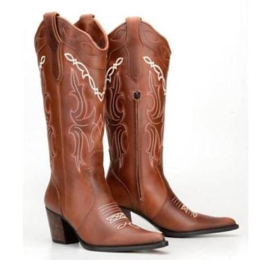 Imagem de Bota Texana Feminina Cano Longo Couro Capelli, 37