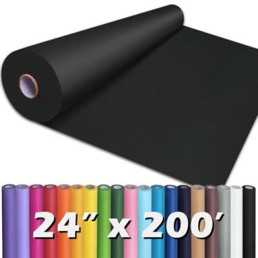 Imagem de PerkHomy Rolo de papel kraft preto de 61 cm x 6 cm (200 pés) para quadro de avisos de artesanato, cobertura de mesa, artesanato, embalagem de buquê, pacote de embalagem 80 g/m² 25 kg (preto, 61 cm x