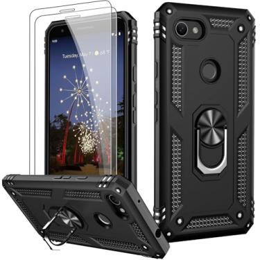 Imagem de LUMARKE Capa para Google Pixel 3A XL com protetor de tela, capa protetora de grau militar testada contra quedas de 4,9 m com suporte magnético de anel compatível com suporte de carro preto