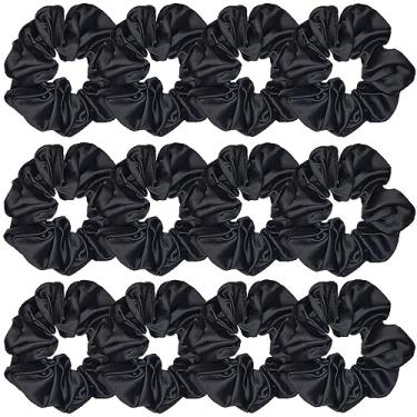 Imagem de 12 peças elásticos elásticos de seda de cetim laços de cabelo macios, faixas modernas, cordas elásticas, suportes de rabo de cavalo, acessórios para mulheres e meninas (10 cm, preto)
