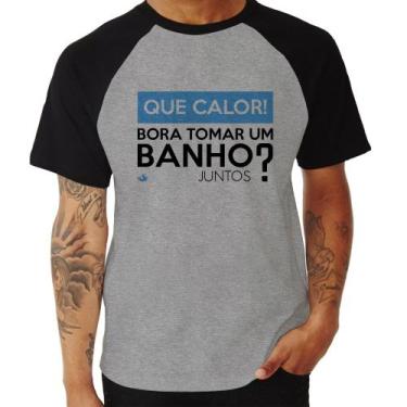 Imagem de Camiseta Raglan Que calor! Bora tomar um banho juntos - Foca na Moda, 