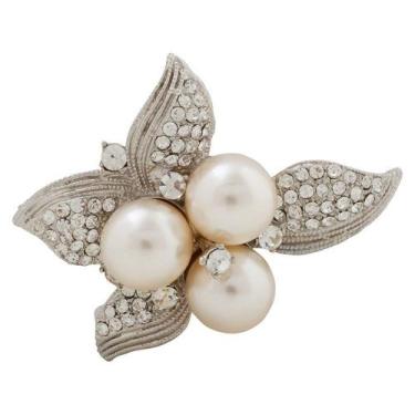 Imagem de Broche Pérola Flor BRG0060 - Akasaki, Cristal, Prateado