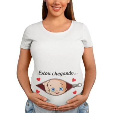 Imagem de Camiseta Gestante Estou Chegando Papai Chá De Bebê Grávida Branca - De