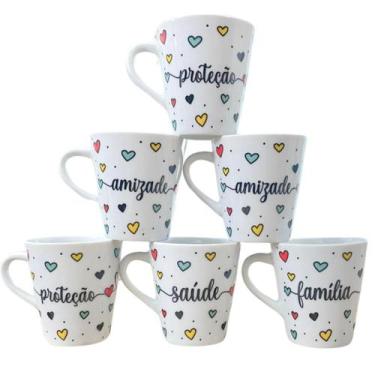 Imagem de Jogo 6 canecas Cônicas 120ml Frases Motivacionais -Porcelana - Antilop