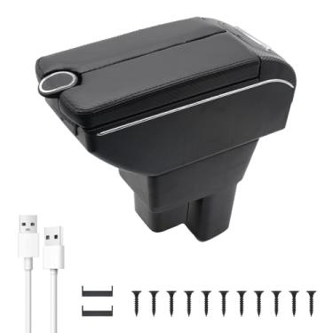 Imagem de YJYWZH Caixa de apoio de braço de carro para Honda 2009-2013 Fit Jazz Acessórios automotivos 7 portas USB de couro de fibra de carbono organizador de apoio de braço caixa de armazenamento console