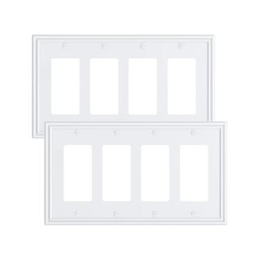 Imagem de TREEWELL Pacote com 2 placas de cobertura decoradora quádrupla, placas decorativas de liga de zinco branco puro e tampas de tomada, 4 placas de parede para tomadas elétricas, receptáculo, tomada GFCI,