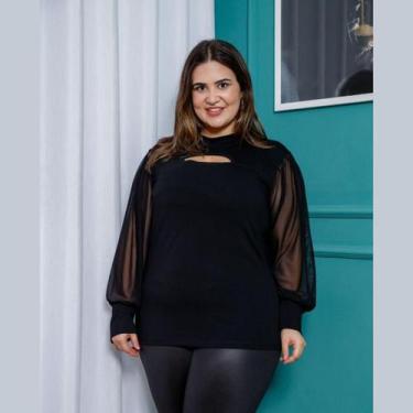 Imagem de Blusa Feminina Manga Longa Plus Size Em Tule E Viscolycra - Rosana Far