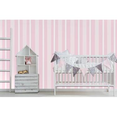 Imagem de Papel De Parede Adesivo Vinil Infantil Listrado Rosa 45 Cm X 10 Mts - 