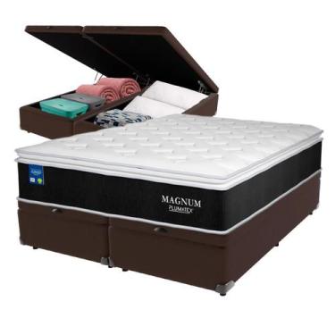 Imagem de Cama Box Baú Queen Marrom + Colchão Magnum Molas Ensacadas Plumatex