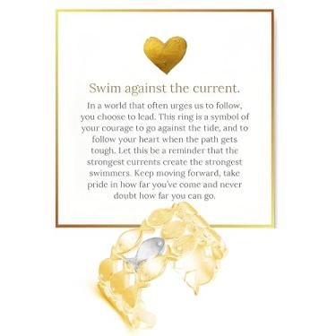 Imagem de LIU JUN Anel de natação contra a corrente, anel espiritual de incentivo de esperança inspiradora, anel ajustável de aço inoxidável para melhores amigas, mulheres, homens, joias presentes, Cobre, Sem