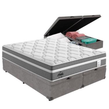 Imagem de Cama Box Baú Queen Cinza + Colchão Berlim Molas Ensacadas Probel