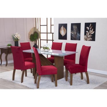 Imagem de Kit Capa de Cadeira 6 Peças Suede Veludo Sala de Jantar Protege o Estofado Renova o Visual Vermelho