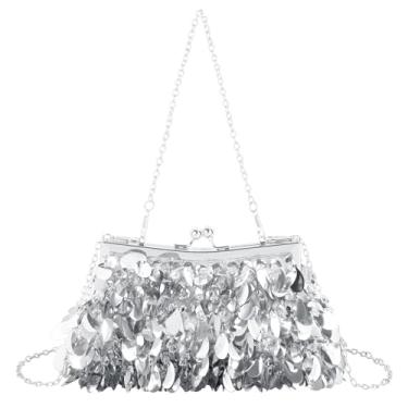 Imagem de Bolsa de mão sereia com lantejoulas brilhantes brilhantes para noite bolsa transversal para banquete bolsa de mão para festa de formatura e casamento, B - lantejoulas prata, 23*4.5*13cm