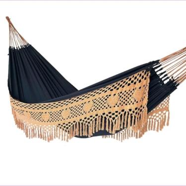 Imagem de Rede De Descanso Dormir Casal Artesanal Gigante(PRETA VARANDA CARAMELO)