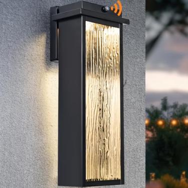 Imagem de VenzBlomia Luminária De Parede Led Externa Preta De 16" Com Efeito Crepuscular, Luminária Grande Para Áreas Externas, Arandela Moderna Para Varanda, Luminária De Pátio À Prova D'Água Com Sensor, 1