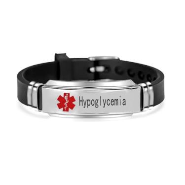 Imagem de DWJSu Pulseira de identificação médica preta, azul, vermelha, alerta médico, identificação, emergência, aviso, ajustável, esportiva, silicone, alerta de saúde, primeiros socorros, 230, Sem Pedra