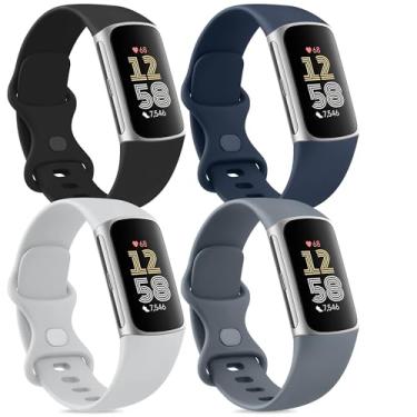 Imagem de Vancle Pulseira compatível com Fitbit Charge 6 para mulheres e homens [pacote com 4], pulseiras esportivas de substituição macias clássicas para Fitbit Charge 5