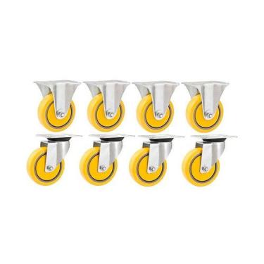 Imagem de Kit 8 un rodízio roda fixo e giratório pvc amarela 4 101mm - VONDER