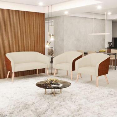 Imagem de Kit 1 Namoradeira E 2 Poltronas Nozes Com Linho Areia A27 - DROSSI