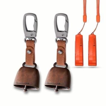 Imagem de HOLDALL Loud Bear Bell Com Silenciador Para Caminhantes, Sinos De Bronze, Apito Emergência E Chaveiro, Conjunto Mosquetão Sobrevivência, Caminhadas, Trekking, Ciclismo, Pesca, Escalada (Bearbell - P