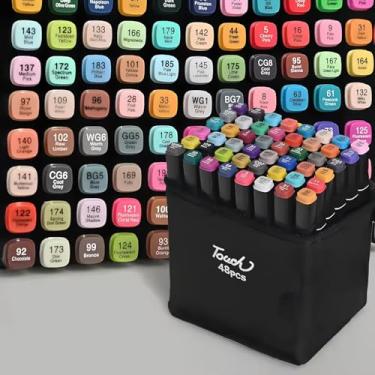 Imagem de Kit De Canetinhas Touch Coloridas Ponta Dupla Com 48 Cores Para Desenho Lapis Marcador Profissional E Escolar Duas Pontas Hidrográfica De Alta Performance