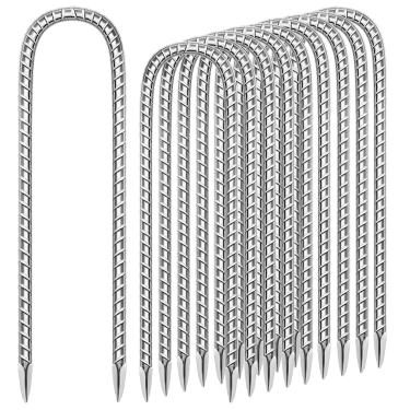 Imagem de Pacote com 11 estacas de vergalhão de jardim de 30 cm de aço galvanizado antiferrugem âncoras de solo resistentes para barracas, kits de posição, cercas e tecido paisagístico de trampolins