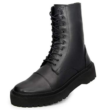 Imagem de Bota Coturno Blogueira De Couro Estilo Militar Cano Alto De Griffe Dt 9042 (39, Preto)