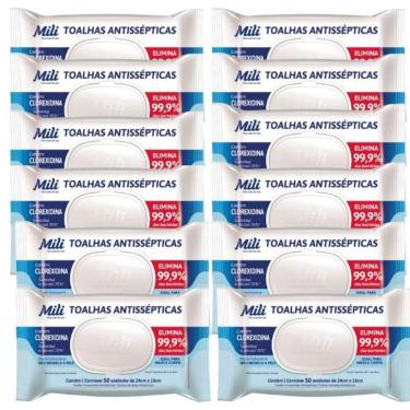 Imagem de Lenço Umedecido Ou Toalhas Antissépticas Mili 12 Pacotes c/ 50