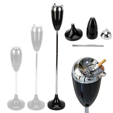 Imagem de Cinzeiro de pé ajustável com altura extensível 58-95 cm, bandeja de cinzeiro moderna de metal externo e interno com tampa, varanda independente, pátio, churrasqueira e caixa de cigarros de hotel