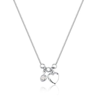 Imagem de Colar Bolas 3mm Coração E Ponto De Luz Prata 925