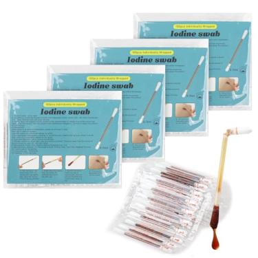 Imagem de Cotonete de iodo descartável, iodo médico embrulhado individualmente, cotonetes de iodo cotonetes de algodão de iodo para suprimentos médicos ao ar livre, cuidados com feridas e primeiros socorros