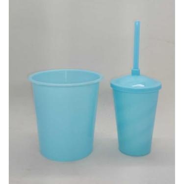Imagem de Kit 20 Cinema Balde Pipoca 1litro + Copo Twister 400ml com Tampa e Canudo (AZUL BB)