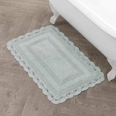 Imagem de Laura Ashley Tapete de banho absorvente, reversível, de crochê, macio e de pelúcia, tapete de banheiro 100% algodão, 61 x 101 cm, verde sálvia